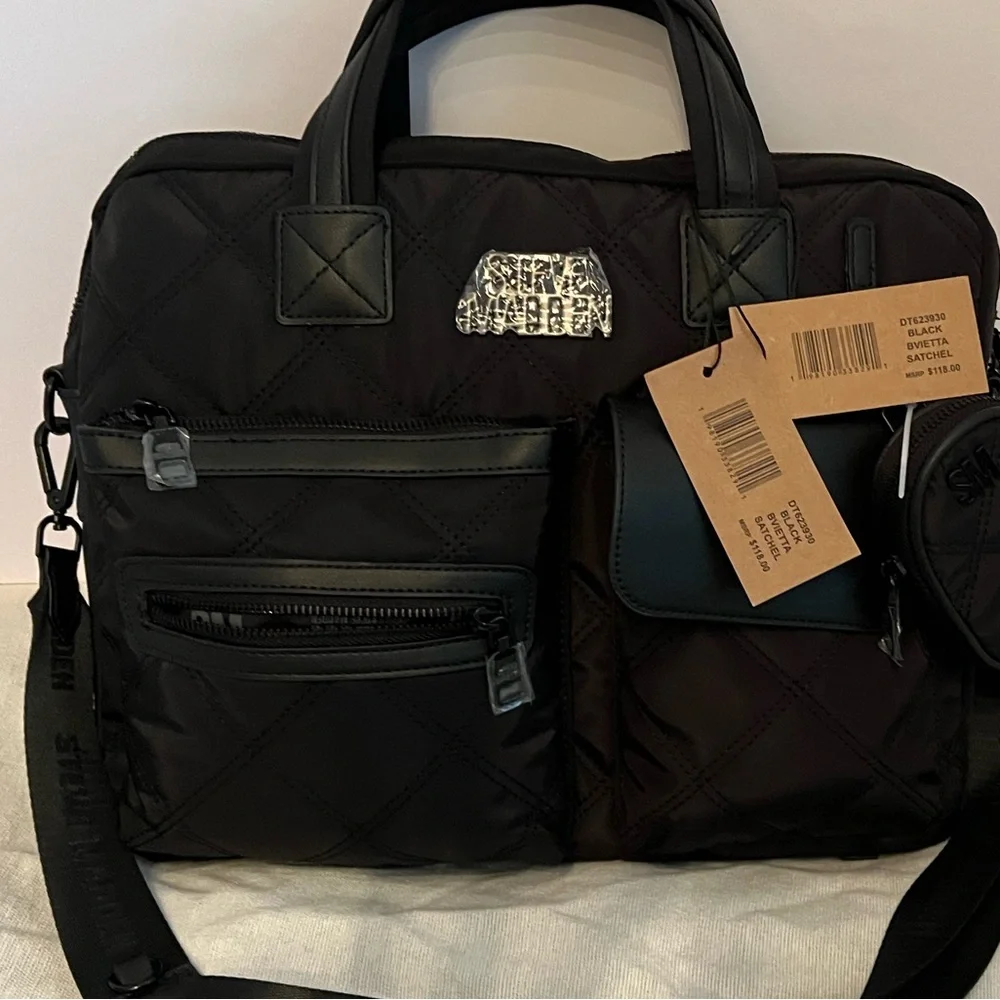 Steve Madden Black Quilted Laptop Tote with Removable Pouch